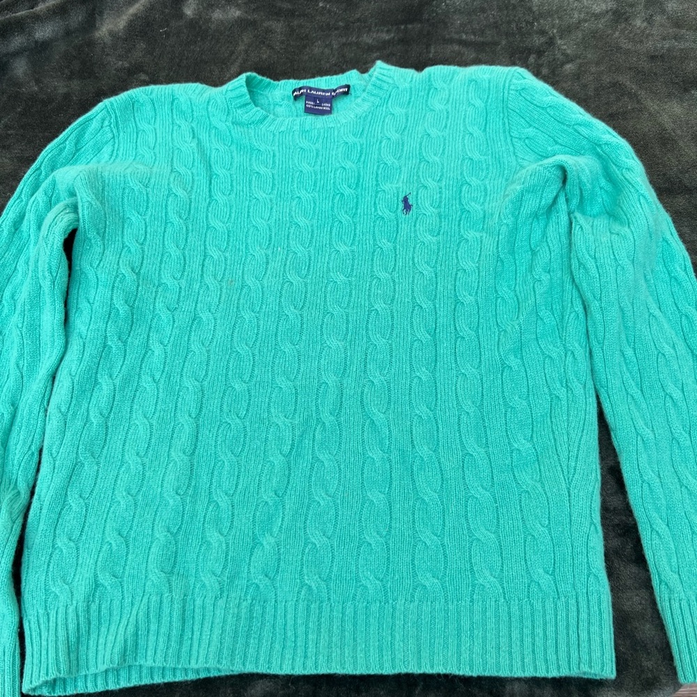 Ralph Lauren Women’s Teal Cable Knit Sweater..a glorious Lily Pulitzer color